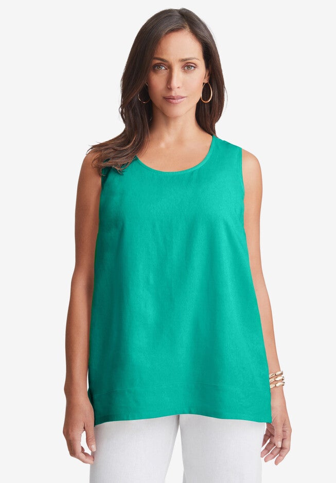 Sleeveless Linen Georgette Tiered Back Tunic, AQUA SEA, hi-res image number null
