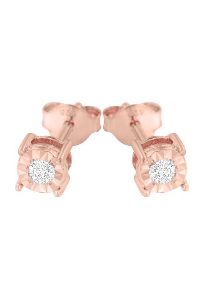 Rose Gold Plated Sterling Silver Round Brilliantcut Diamond Miracleset Stud Earrings, , alternate image number null
