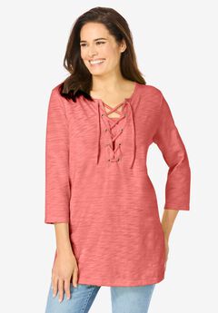 Lace-Up Three-Quarter Sleeve Tee